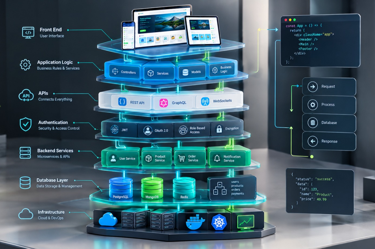 Custom full-stack website development with scalable front-end and back-end solutions
